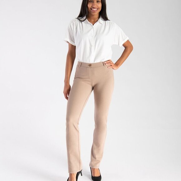 Betabrand Tan Twill Straight Leg Classic Yoga Dress Pants Womens Small Petite - Picture 2 of 9